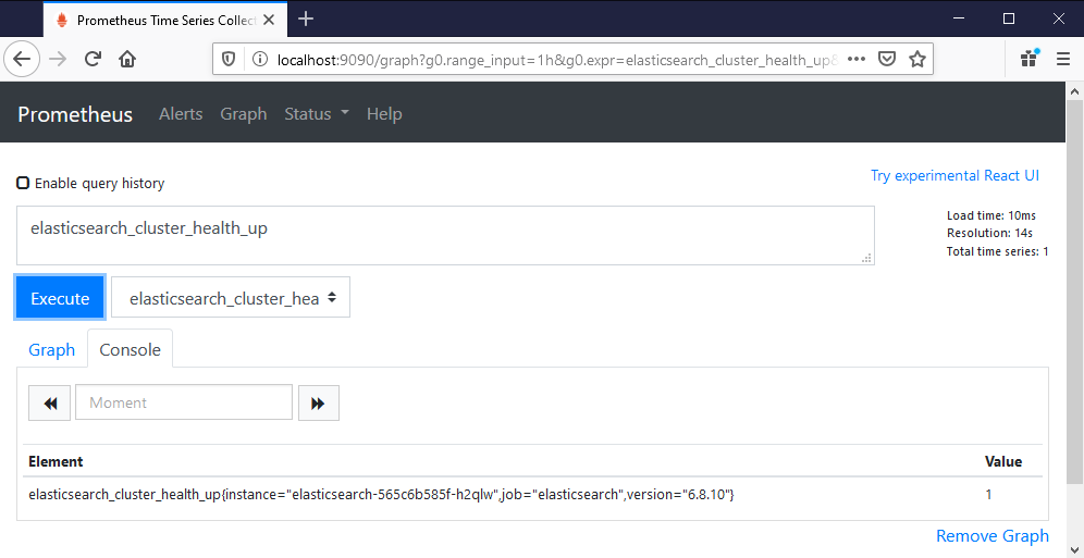 Prometheus metrics from the Elasticsearch exporter