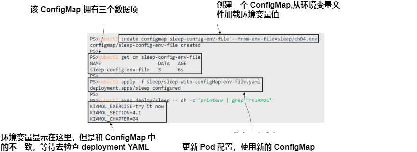 图4.5 一个ConfigMap可以有多个数据项，Pod可以全部加载它们.